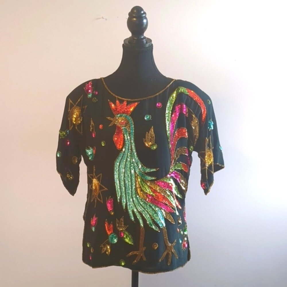 100% Pure Silk Sequence Top - S